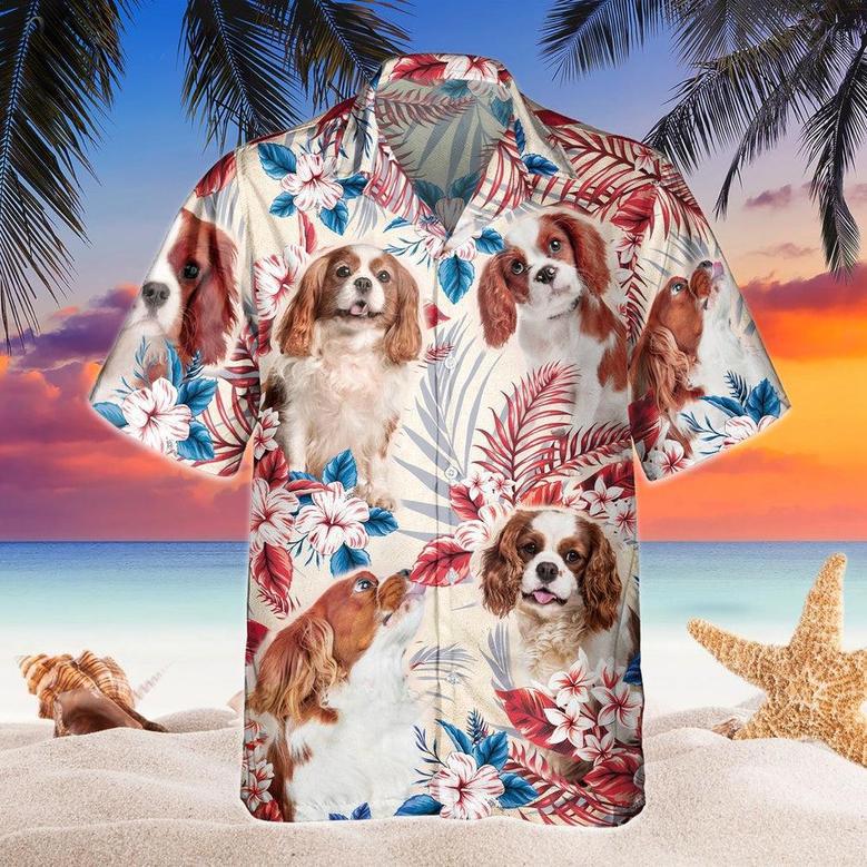 Cavalier King Charles Spaniel Dog United States Flag Hawaiian Flowers All Over Printed Hawaiian Shirt, Farm Hawaiian Shirt, Farmer Hawaii