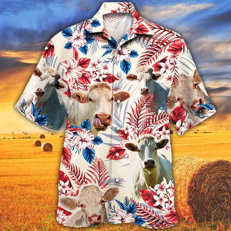 Charolais Cattle Australian Flag Hawaiian Flowers All Over Printed Hawaiian Shirt, Farm Hawaiian Shirt, Farmer Hawaii