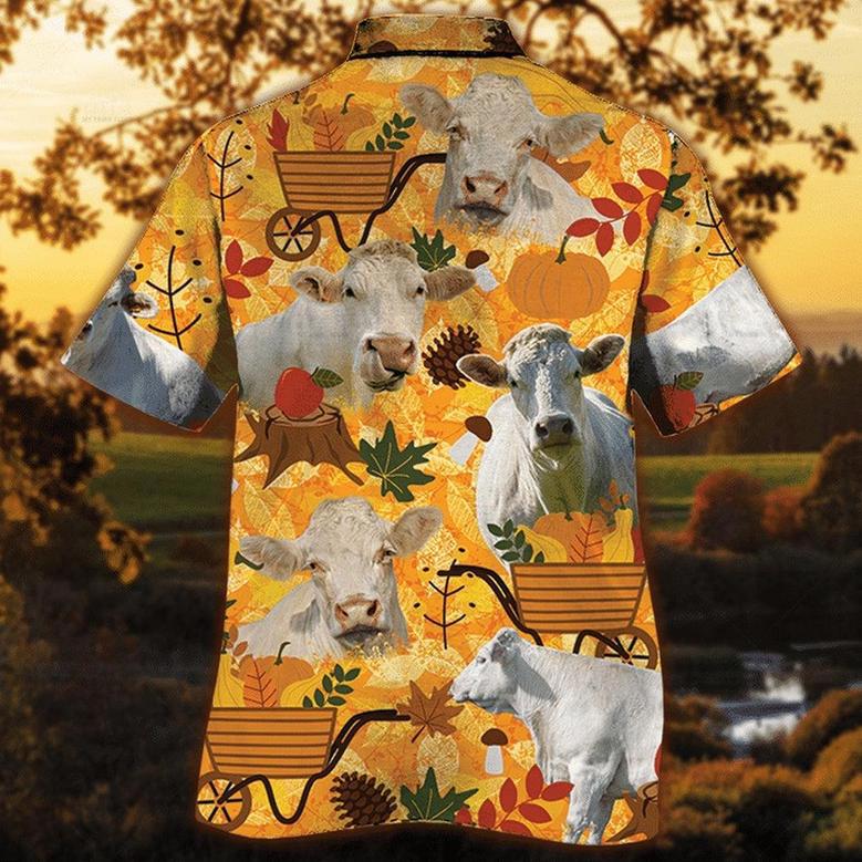 Charolais Cattle Lovers Orange Nature Autumn Hawaiian Shirt, Farm Hawaiian Shirt, Farmer Hawaii