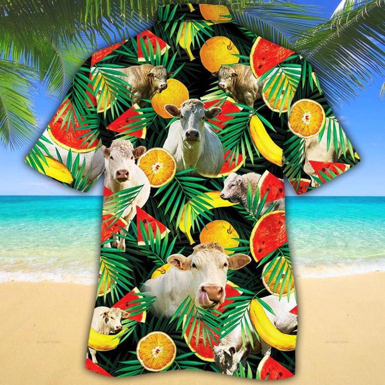 Charolais Cattle Tropical Fruits All Over Printed Hawaiian Shirt, Farm Hawaiian Shirt, Farmer Hawaii