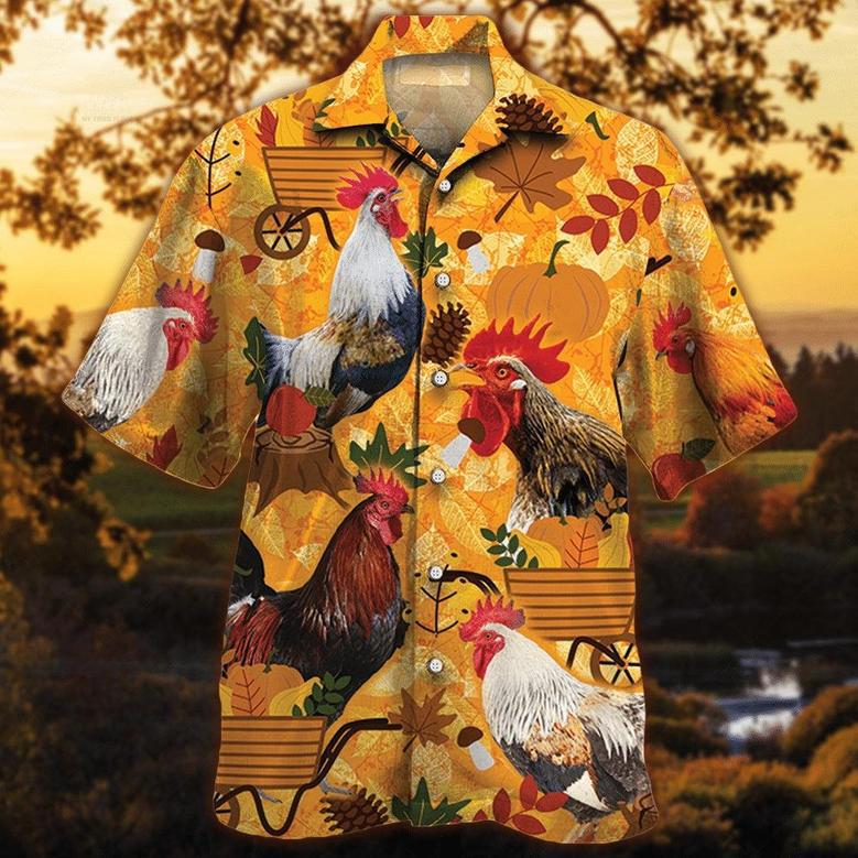 Chicken Orange Nature Autumn Hawaiian Shirt, Farm Hawaiian Shirt, Farmer Hawaii