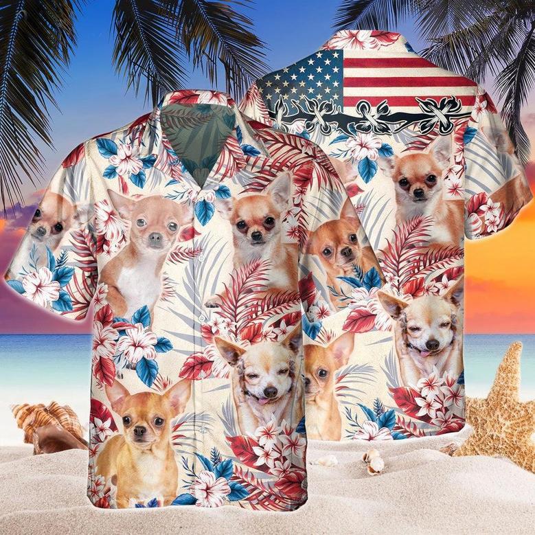 Chihuahua Dog United States Flag Hawaiian Flowers All Over Printed Hawaiian Shirt, Farm Hawaiian Shirt, Farmer Hawaii