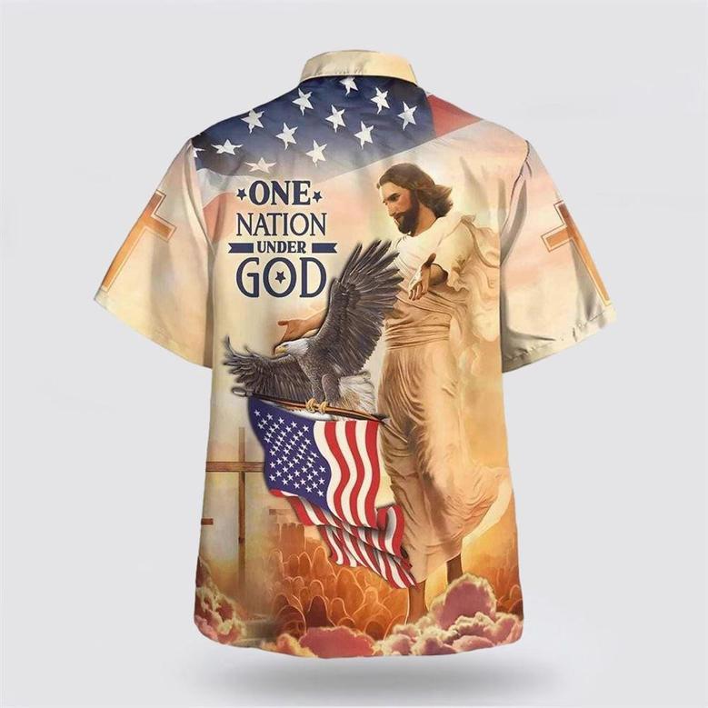 Christian Hawaiian Shirt, Independence Day One Nation Under God Jesus Eagle Hawaiian Shirt