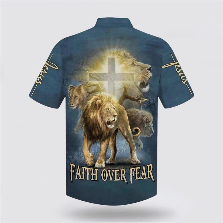 Christian Hawaiian Shirt, Faith Over Fear Lion Christian Jesus Faith Religion Hawaiian Shirt