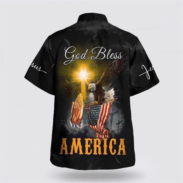 Christian Hawaiian Shirt, Praying Hands God Bless America Hawaiian Shirts