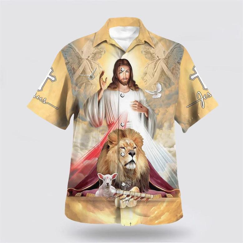 Christian Hawaiian Shirt, Jesus The Lion And The Lamb Hawaiian Shirts