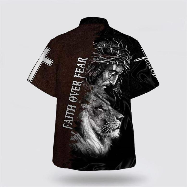 Christian Hawaiian Shirt, Jesus And Lion Bible Verse Faith Over Fear Hawaiian Shirt