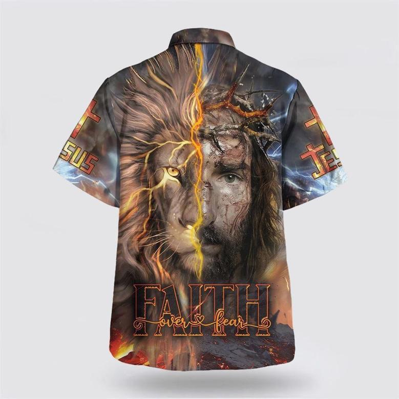 Christian Hawaiian Shirt, Jesus Praying Lion Christian Cross Faith Hawaiian Shirt