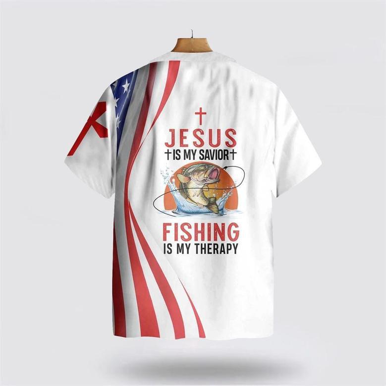 Christian Hawaiian Shirt, Jesus Is My Savior Fishing Is My Therapy Hawaiian Shirt