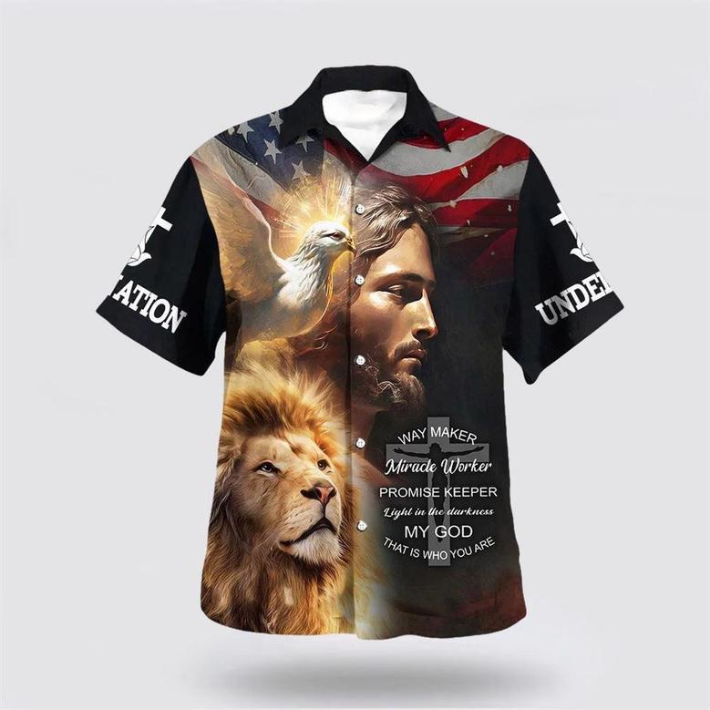 Christian Hawaiian Shirt, Jesus Christ Lion Way Maker Miracle Worker Hawaiian Shirts For Men