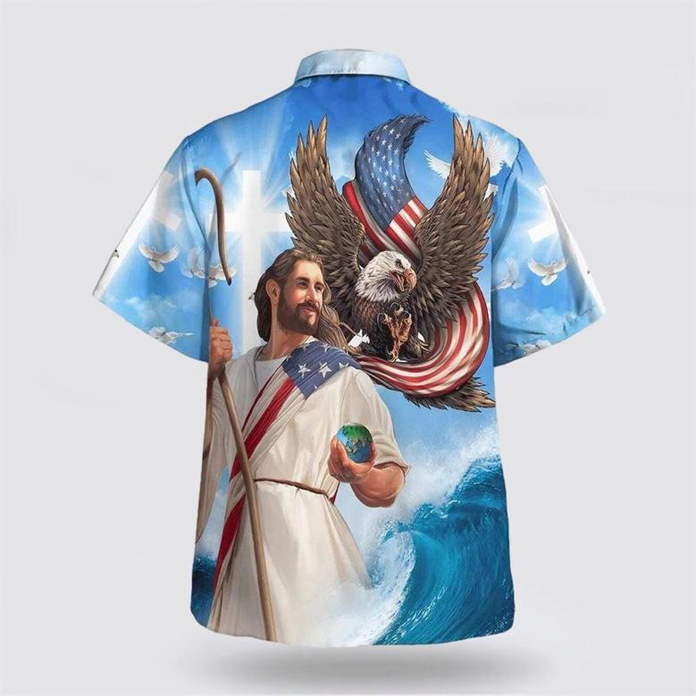 Christian Hawaiian Shirt, One Nation Under God Independence Day Jesus Eagle American Hawaiian Shirt