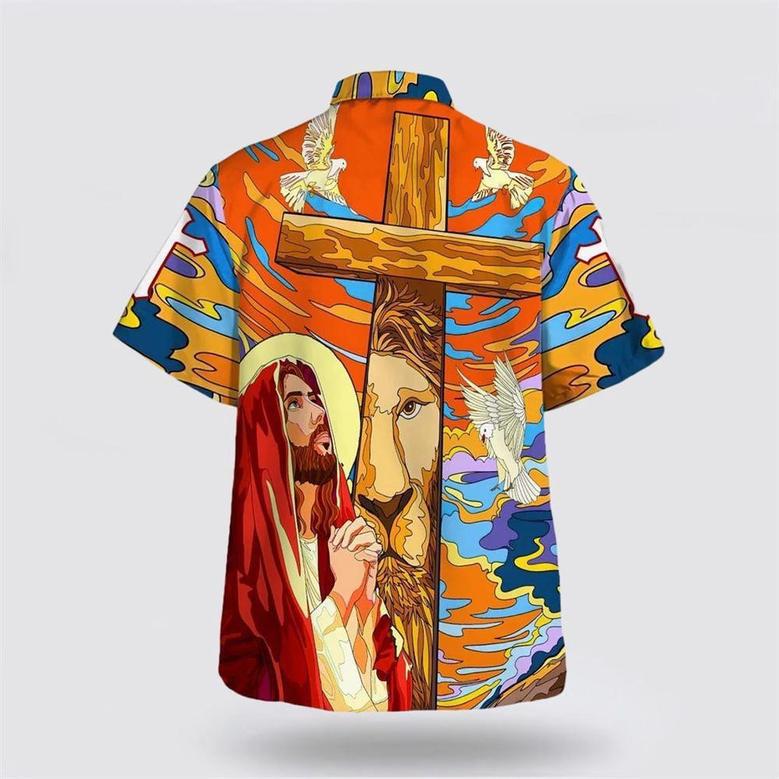 Christian Hawaiian Shirt, Jesus Prayer Lion Cross Hawaiian Shirt, Religion Hawaiian Shirts