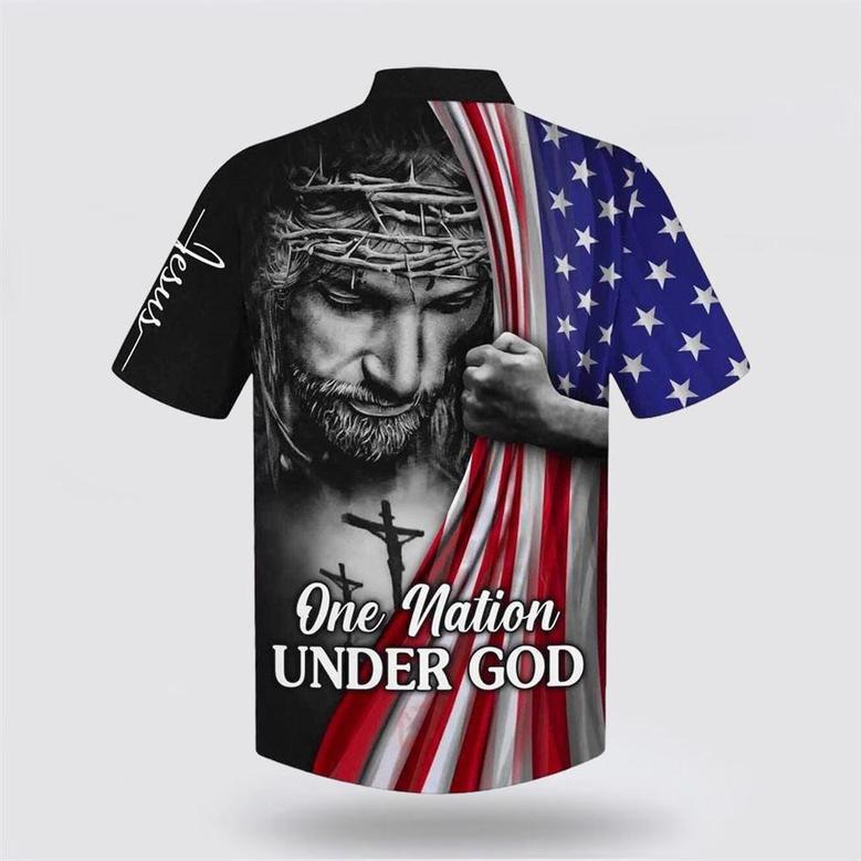 Christian Hawaiian Shirt, Of July One Nation Under God Jesus American Christian Faith Us Flag Hawaiian Shirt