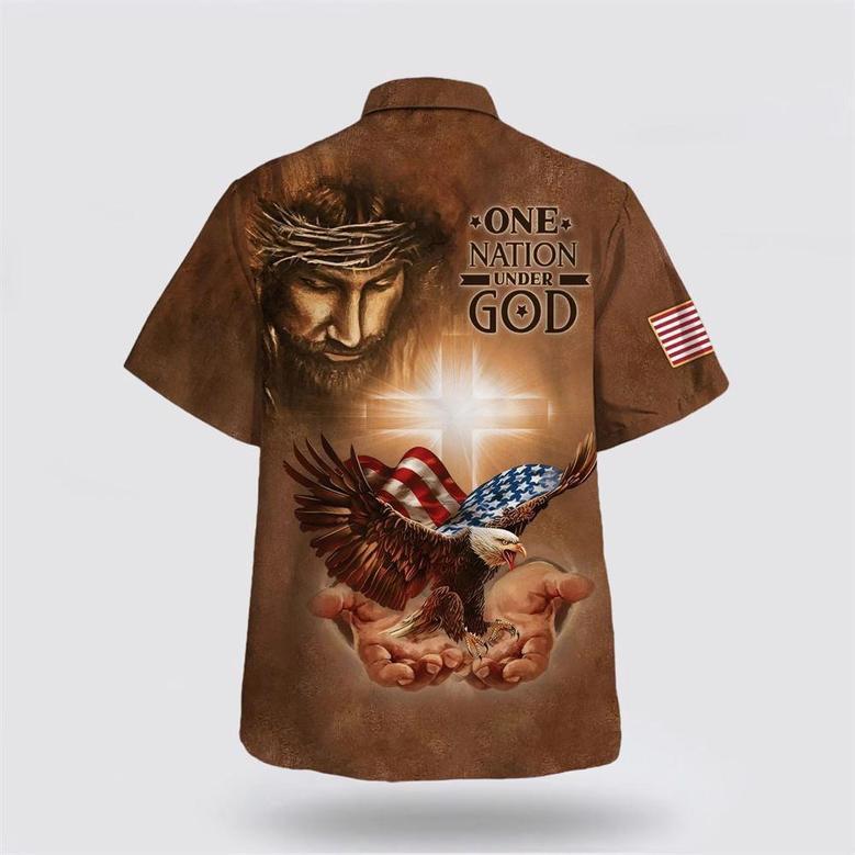 Christian Hawaiian Shirt, One Nation Under God Jesus Holy In Hand Eagle Hawaiian Shirts