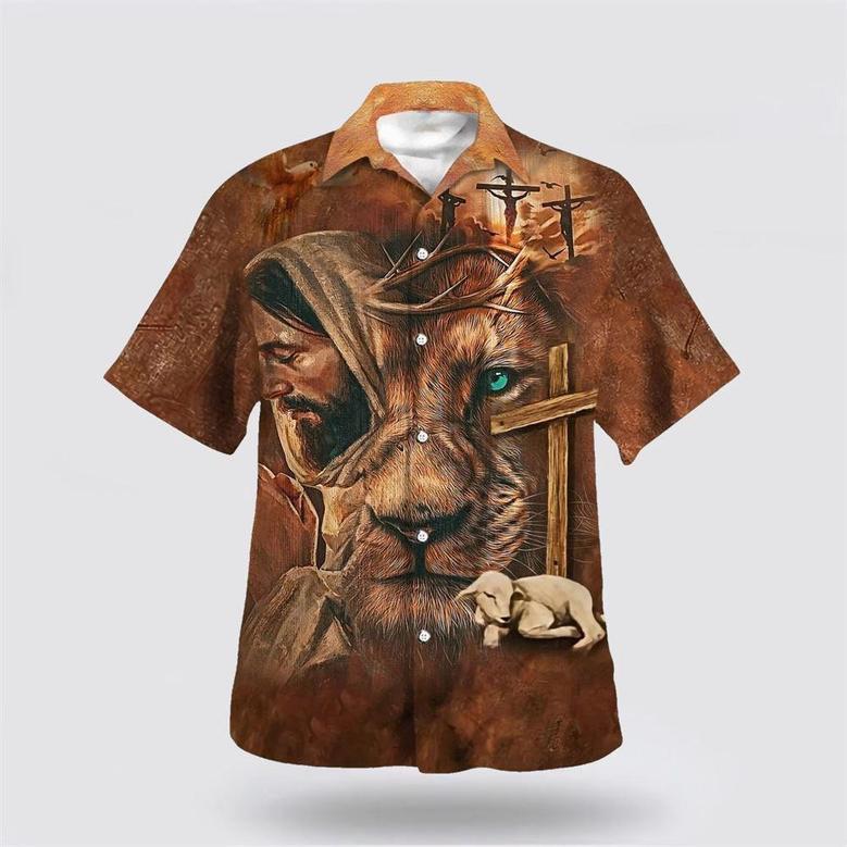 Christian Hawaiian Shirt, Jesus Lion Cross And The Lamb Hawaiian Shirts