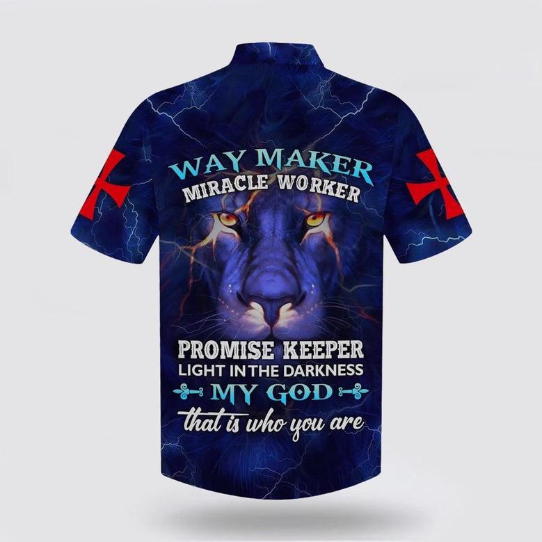 Christian Hawaiian Shirt, Way Maker Miracle Worker Promise Keeper Light In The Darkness My God That Is Who You Are Lion Hawaiian Shirt