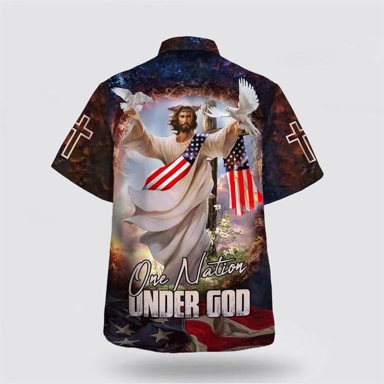 Christian Hawaiian Shirt, Jesus With His Arms Open Dove Hawaiian Shirt, One Nation Under God Hawaiian Shirts