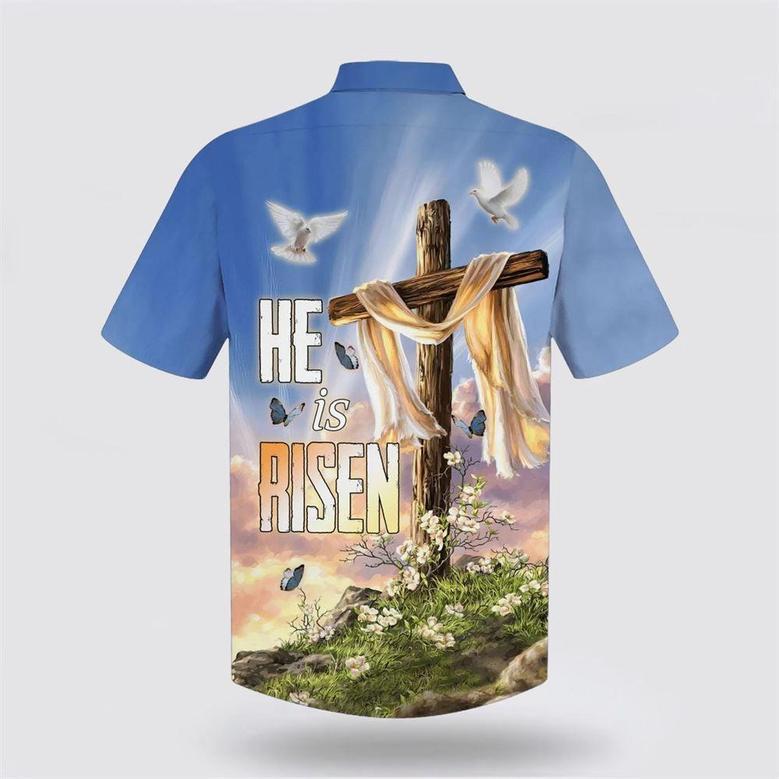 Christian Hawaiian Shirt, He Is Risen Dove Cross Flower Hawaiian Shirts