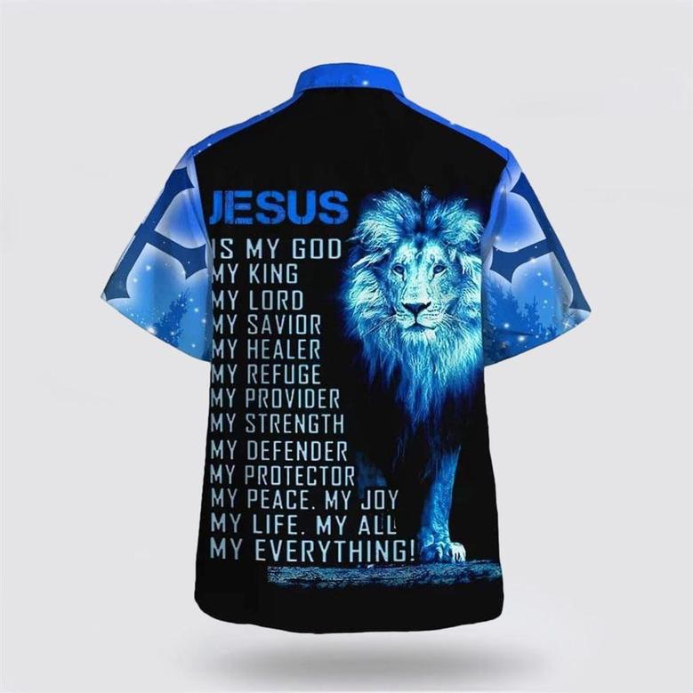 Christian Hawaiian Shirt, Christian Cross Blue Galaxy Christian Faith Religious Hawaiian Shirt