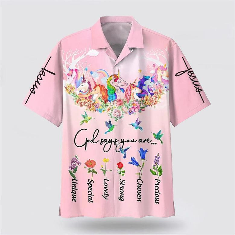 Christian Hawaiian Shirt, God Say You Are Unicorn And Hummingbird Hawaiian Shirts