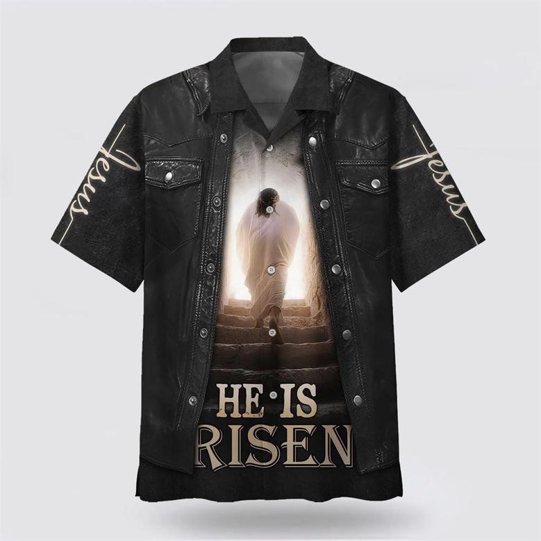 Christian Hawaiian Shirt, Jesus Leaving The Tomb Hawaiian Shirt, He Is Risen Hawaiian Shirts