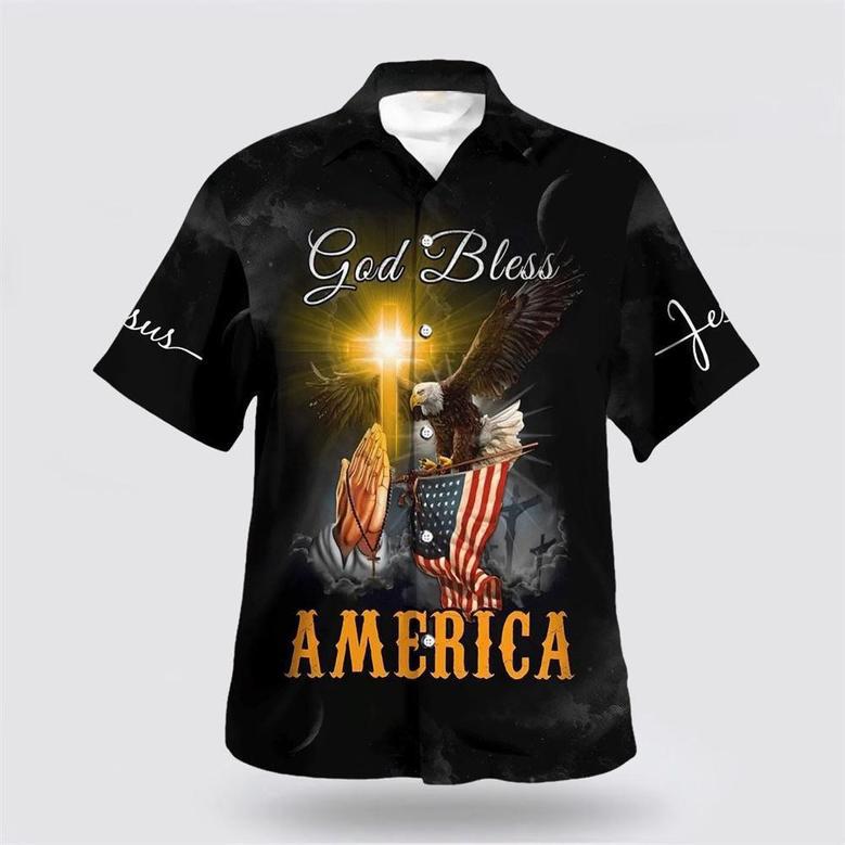 Christian Hawaiian Shirt, Praying Hands God Bless America Hawaiian Shirts