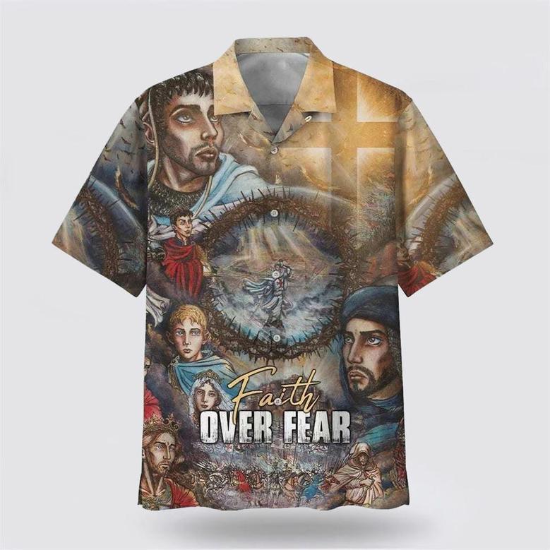 Christian Hawaiian Shirt, Faith Over Fear Christian Faith Knight Template Religion Hawaiian Shirt