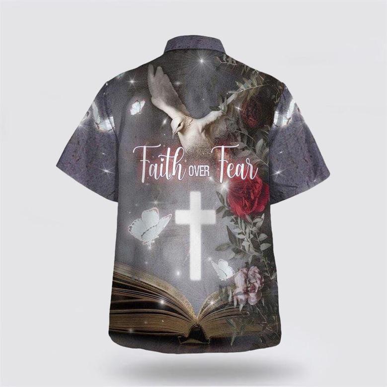 Christian Hawaiian Shirt, Faith Over Fear Bible Verse Cross Dove Religion Hawaiian Shirt