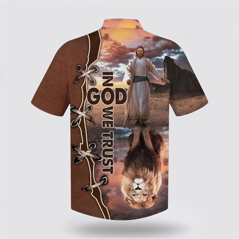 Christian Hawaiian Shirt, In God We Trust Jesus And Lion Hawaiian Shirts