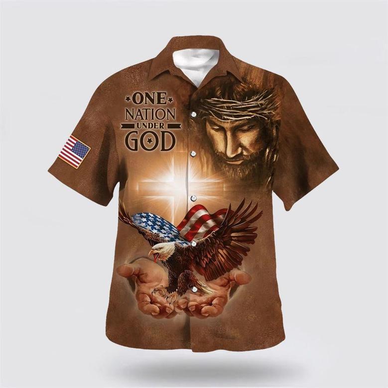 Christian Hawaiian Shirt, One Nation Under God Jesus Holy In Hand Eagle Hawaiian Shirts