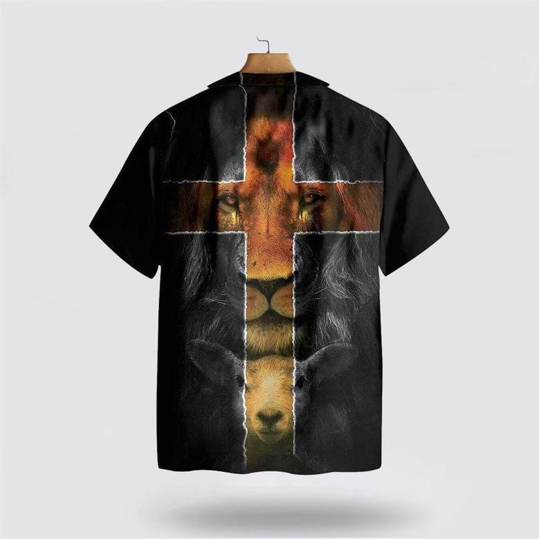 Christian Hawaiian Shirt, Jesus Amazing Lion And Lamb Christian Cross