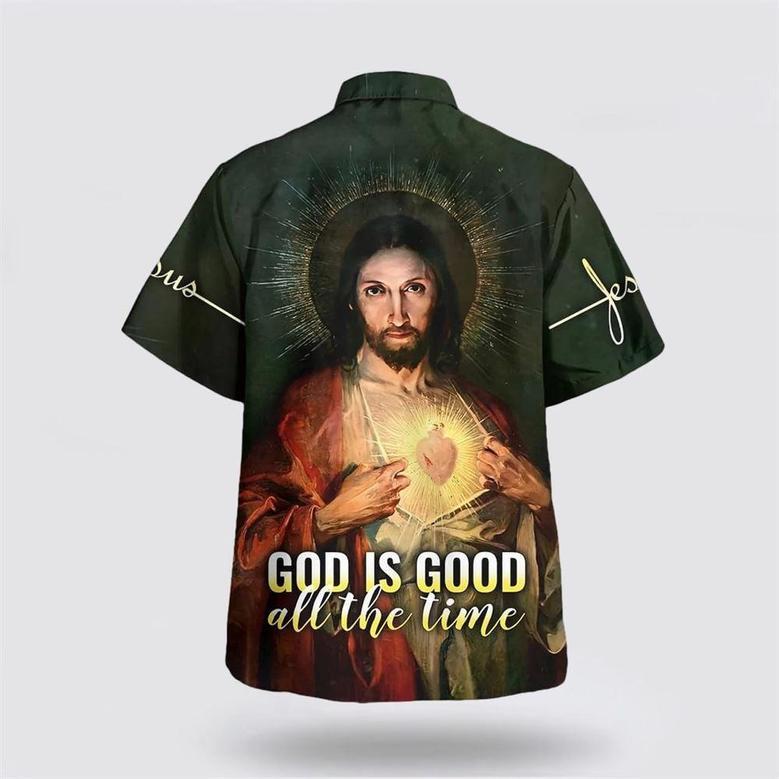 Christian Hawaiian Shirt, God Is Good All The Time Sacred Heart Hawaiian Shirts