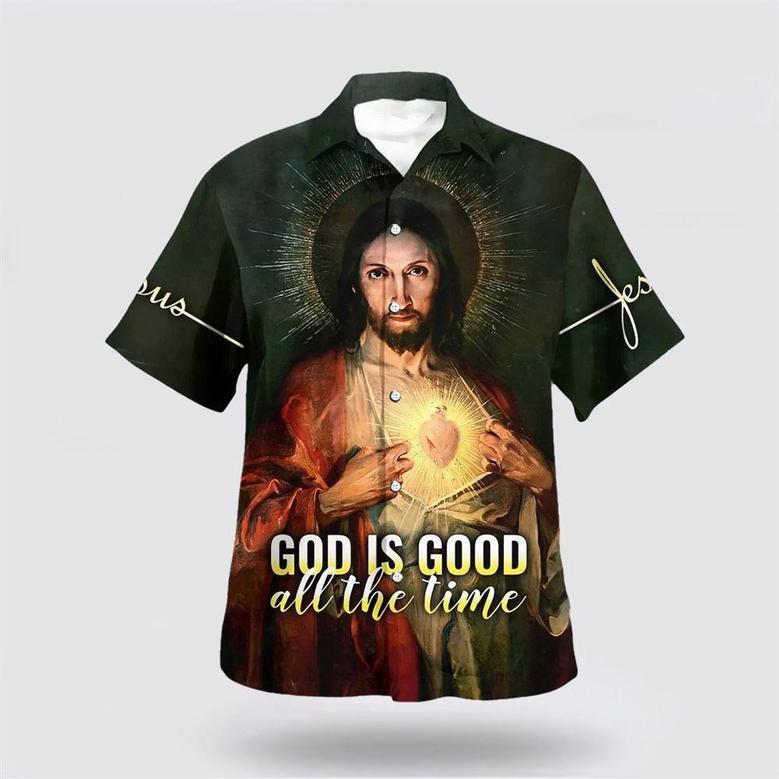 Christian Hawaiian Shirt, God Is Good All The Time Sacred Heart Hawaiian Shirts