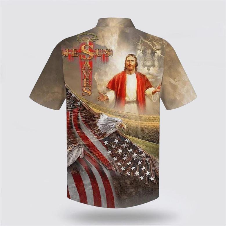 Christian Hawaiian Shirt, Jesus Open Hand And The Lion Christian Jesus Saves Hawaiian Shirt