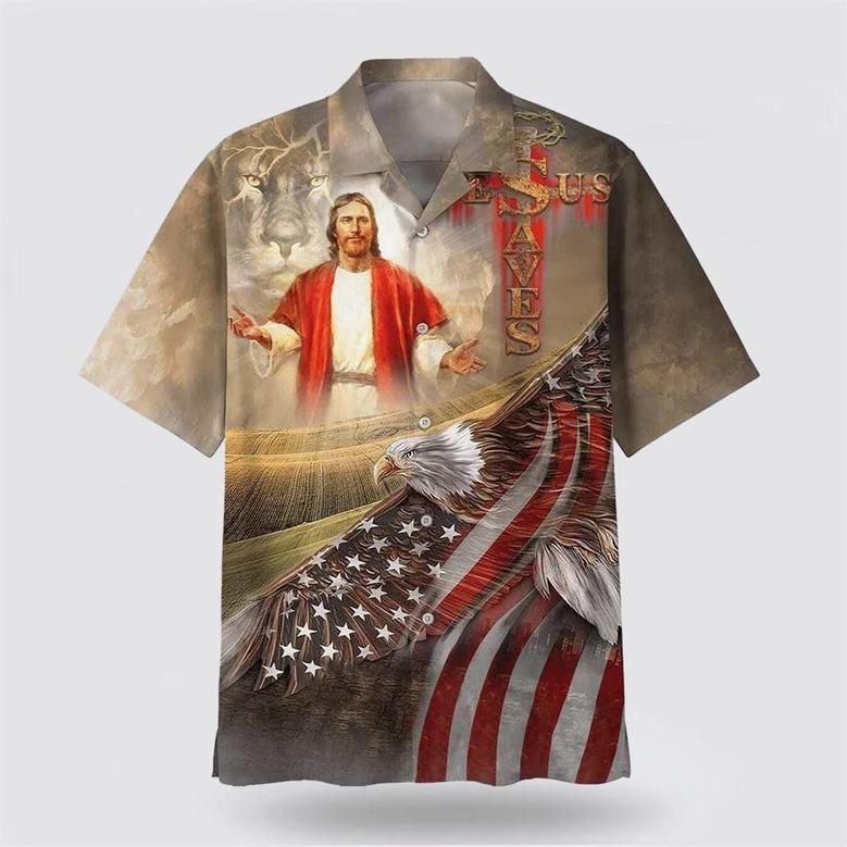 Christian Hawaiian Shirt, Jesus Open Hand And The Lion Christian Jesus Saves Hawaiian Shirt