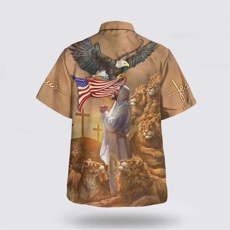 Christian Hawaiian Shirt, Jesus Pray Lion Cross Hawaiian Shirts