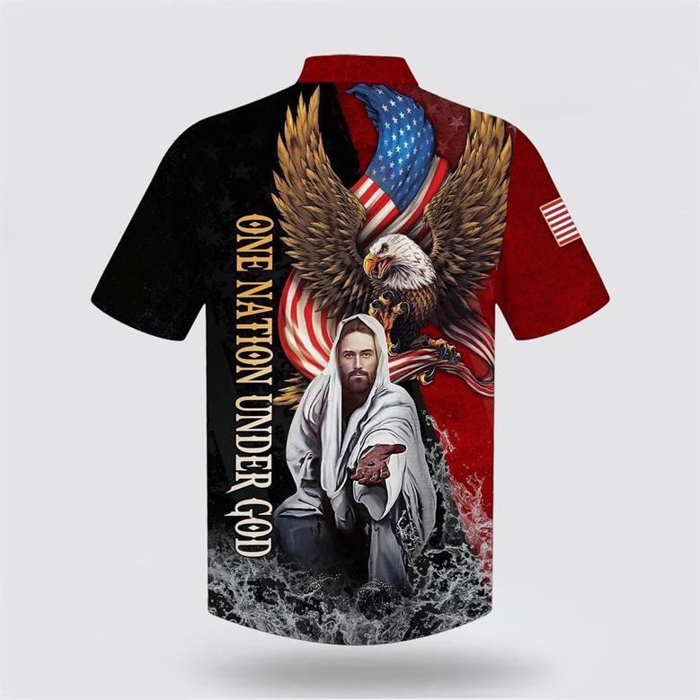 Christian Hawaiian Shirt, Eagle Jesus Reaching Hand America One Nation Under God Hawaiian Shirts