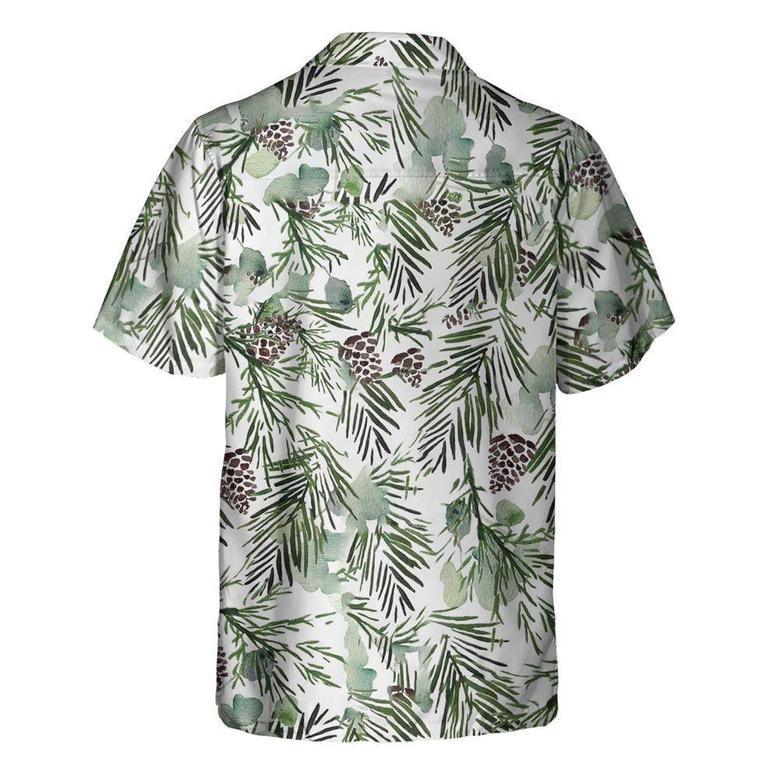 Christmas Aesthetic Watercolor Pine Tree Pattern Christmas Shirt, Xmas Hawaiian Shirts