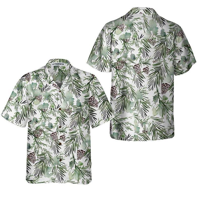 Christmas Aesthetic Watercolor Pine Tree Pattern Christmas Shirt, Xmas Hawaiian Shirts