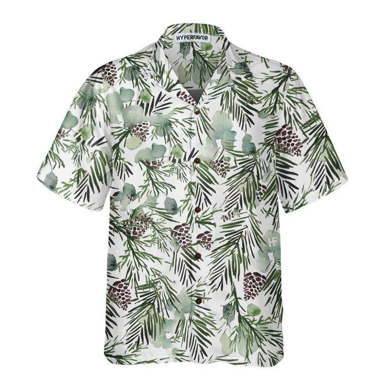 Christmas Aesthetic Watercolor Pine Tree Pattern Christmas Shirt, Xmas Hawaiian Shirts