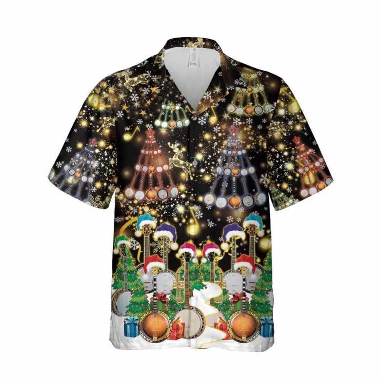 Christmas Banjo Music Button Down Hawaiian Shirt, Xmas Hawaiian Shirts