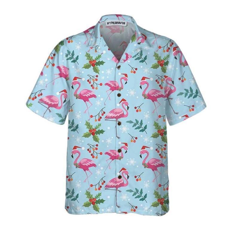 Christmas Flamingo Seamless Pattern Hawaiian Shirt, Xmas Hawaiian Shirts