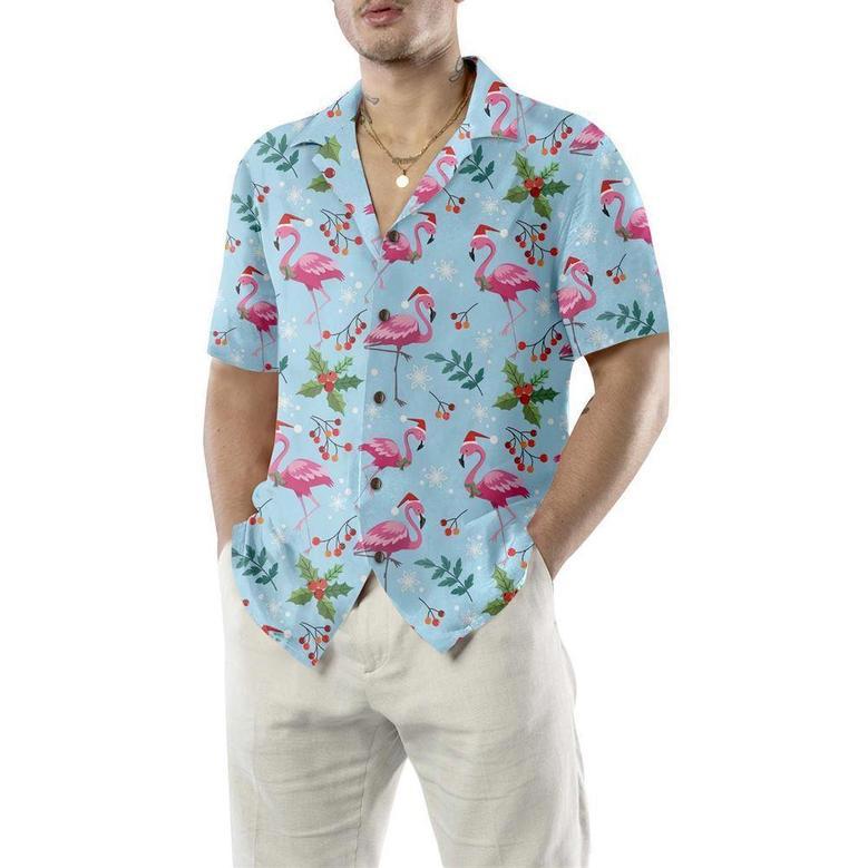 Christmas Flamingo Seamless Pattern Hawaiian Shirt, Xmas Hawaiian Shirts