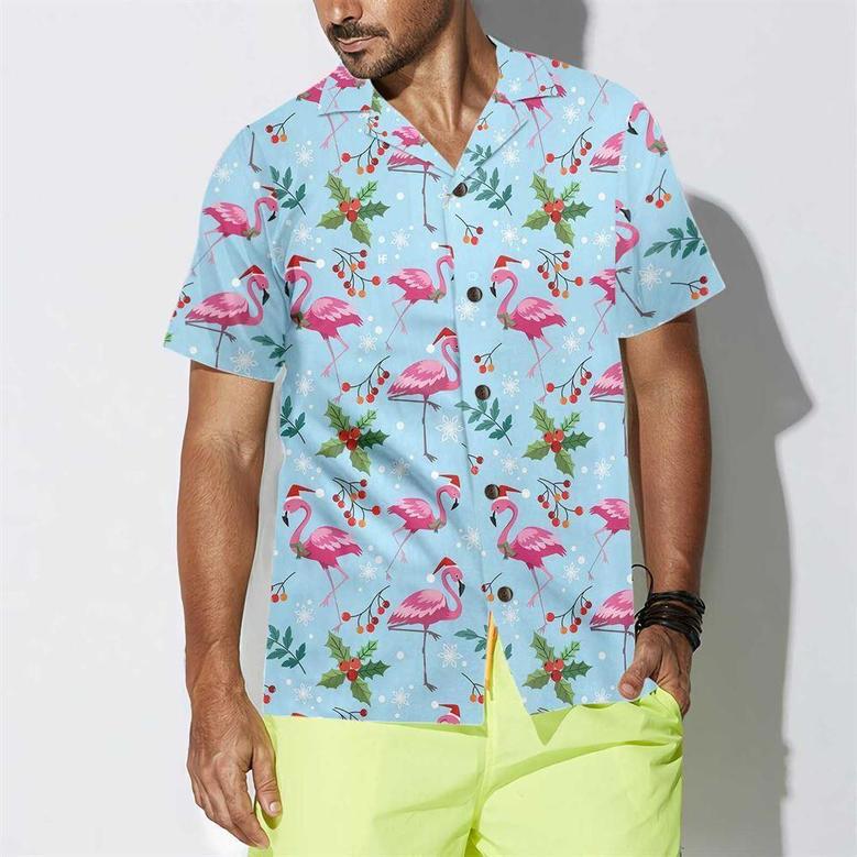 Christmas Flamingo Seamless Pattern Hawaiian Shirt, Xmas Hawaiian Shirts