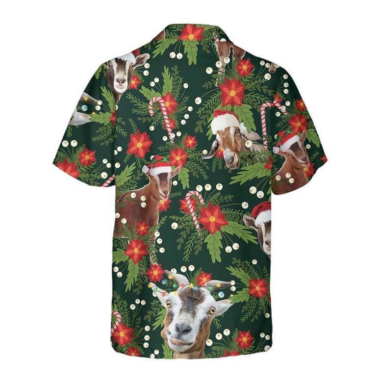 Christmas Goat With Poinsettia Flower Hawaiian Shirt, Xmas Hawaiian Shirts