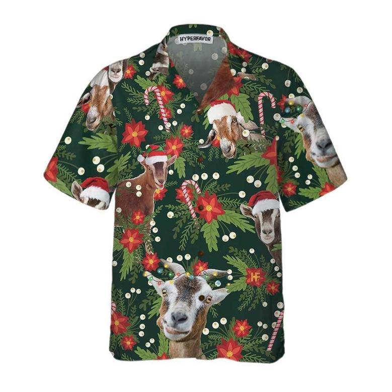 Christmas Goat With Poinsettia Flower Hawaiian Shirt, Xmas Hawaiian Shirts