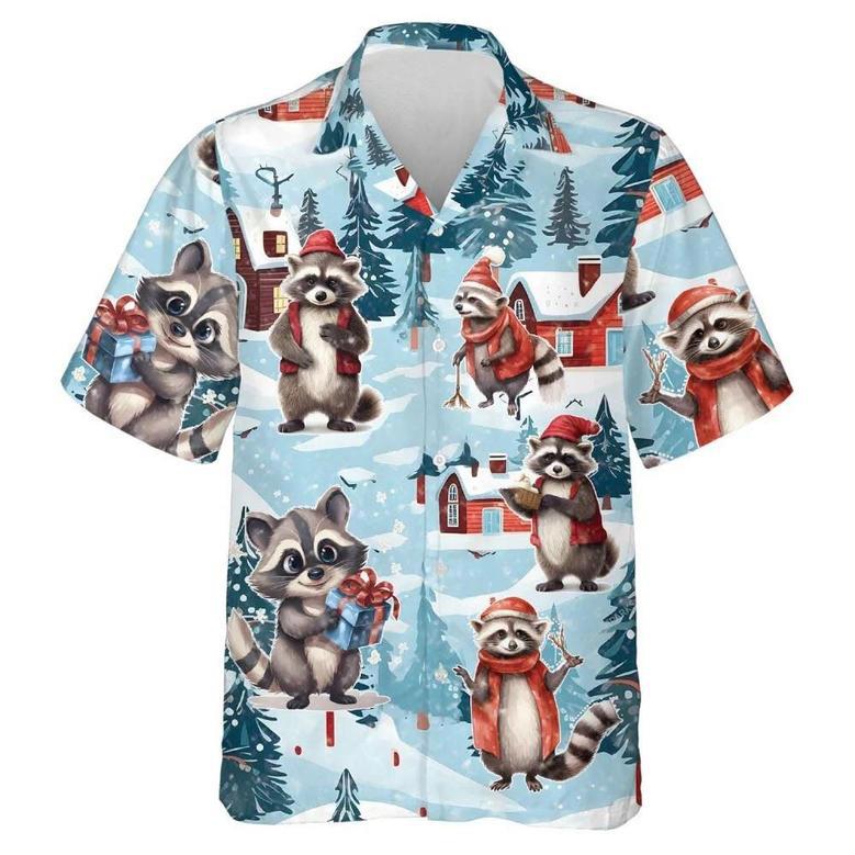 Christmas Raccoon Snowy Raccoon Summer Hawaiian Shirt, Xmas Hawaiian Shirts