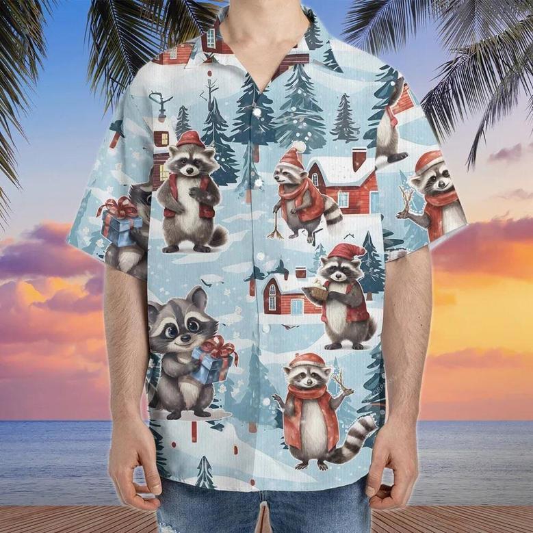 Christmas Raccoon Snowy Raccoon Summer Hawaiian Shirt, Xmas Hawaiian Shirts