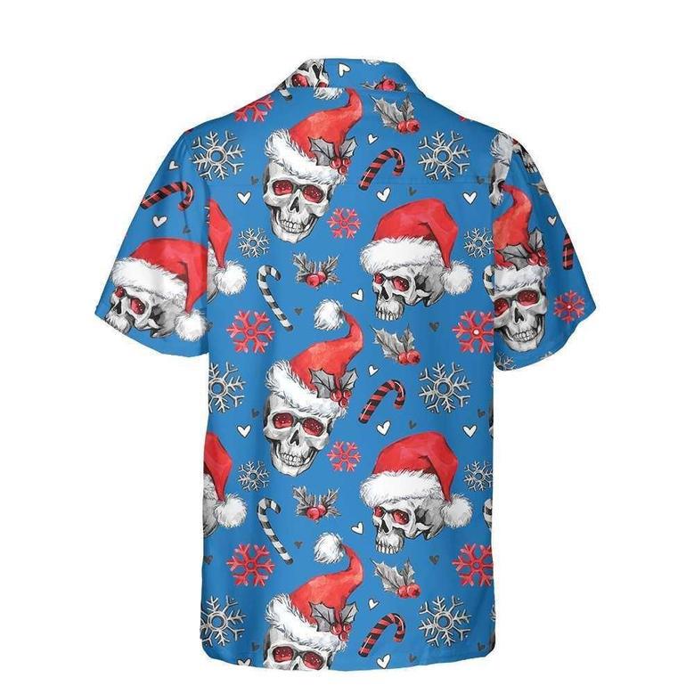 Christmas Skulls With Candy Canes Blue Version Christmas Hawaiian Shirt, Xmas Hawaiian Shirts