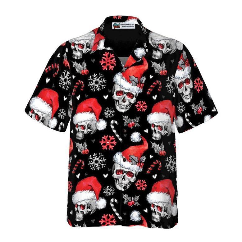 Christmas Skulls With Candy Canes Christmas Hawaiian Shirt, Xmas Hawaiian Shirts